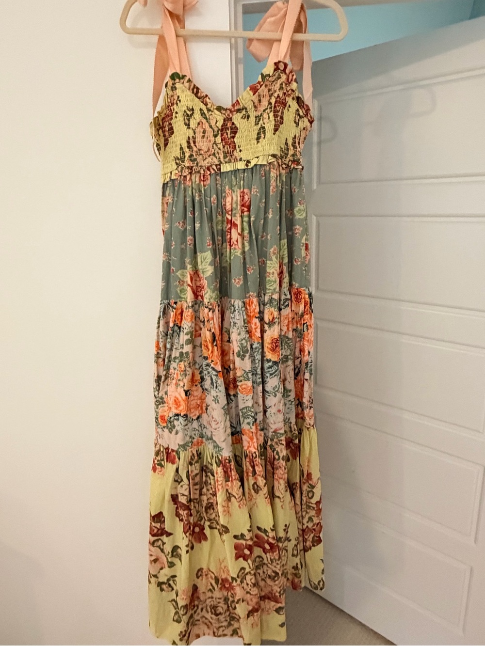 Free People Floral Tiered Maxi Dress with Peach Tie Straps
